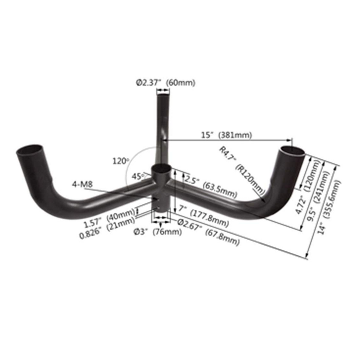Triple Bullhorn Tenon for 3 fixtures-120 Degree Round | BH3N3H-2