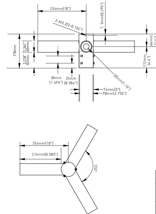 Triple 120° Horizontal Tenon Adapter | TN3HL