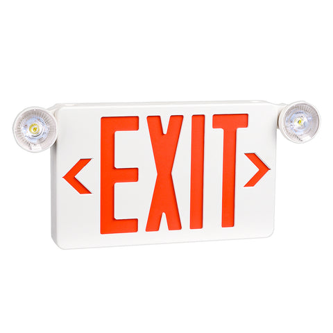 Red/Green Combo LED Emergency Exit Sign-Battery Backup-Adjustable Light Heads-Single or Double Face