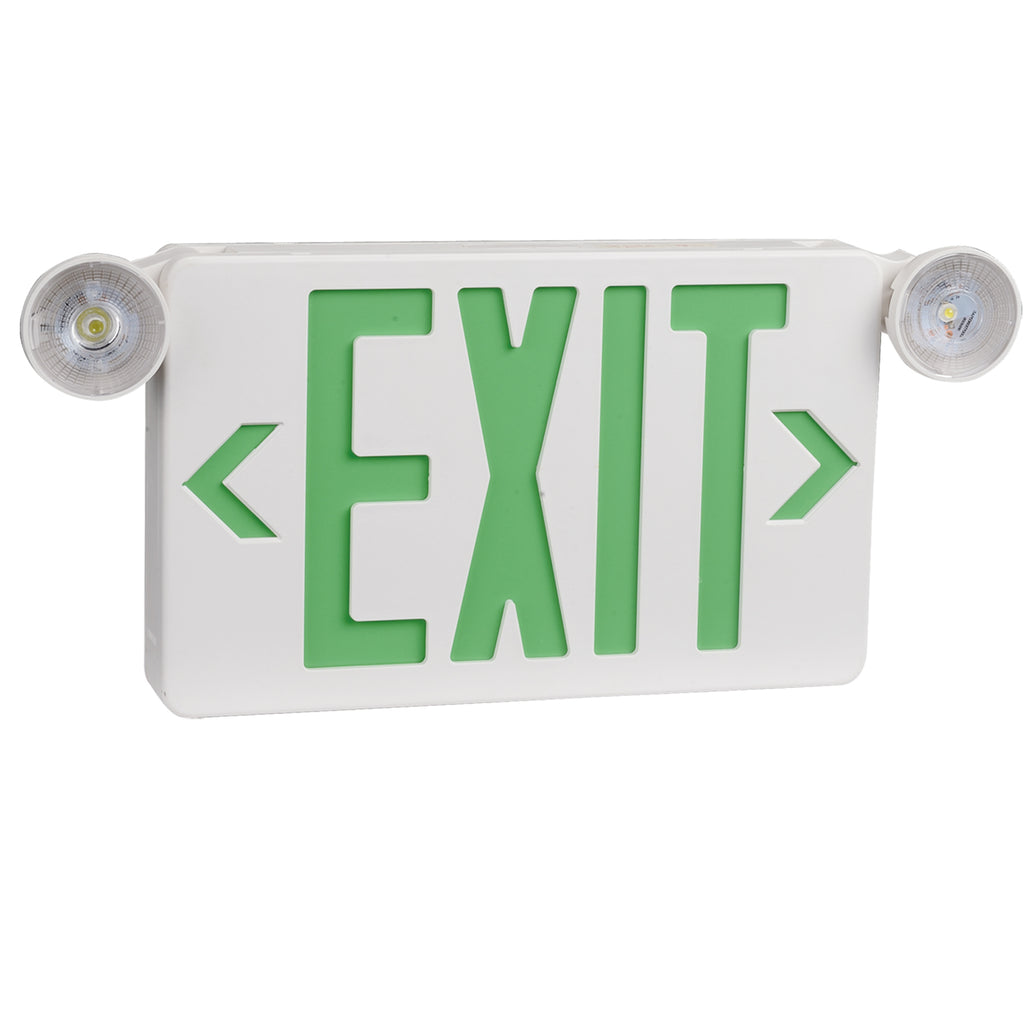 Red/Green Combo LED Emergency Exit Sign-Battery Backup-Adjustable Light Heads-Single or Double Face