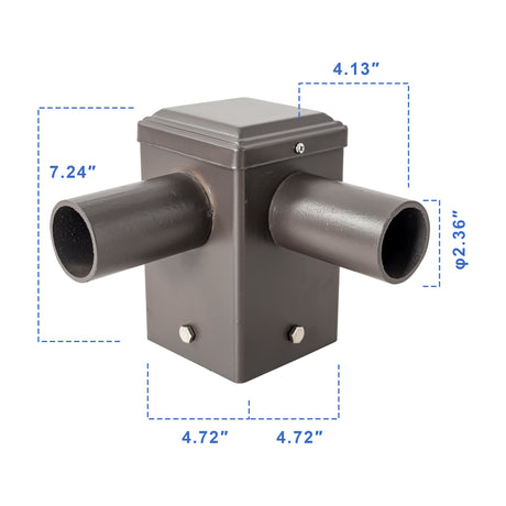 4in Square Pole Tenon Adapter 2 Horizontal 2-3/8in O.D. Tenon 90° | 4C2H90D