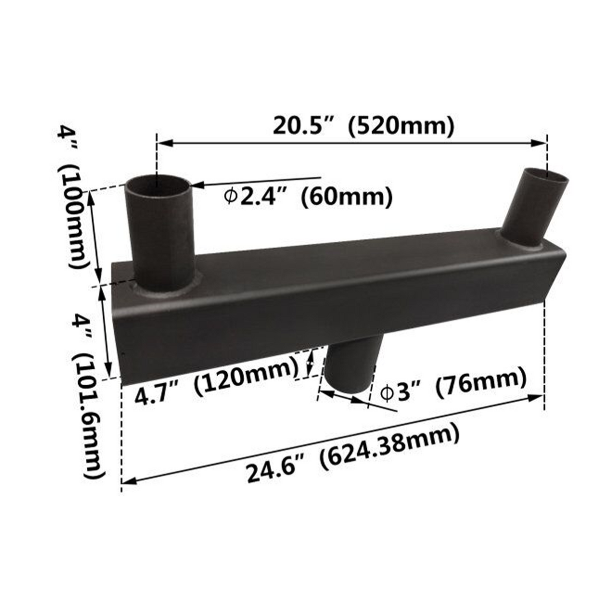 Twin Square Straight Bull Horn for 2 fixtures | BHSQ3N2H